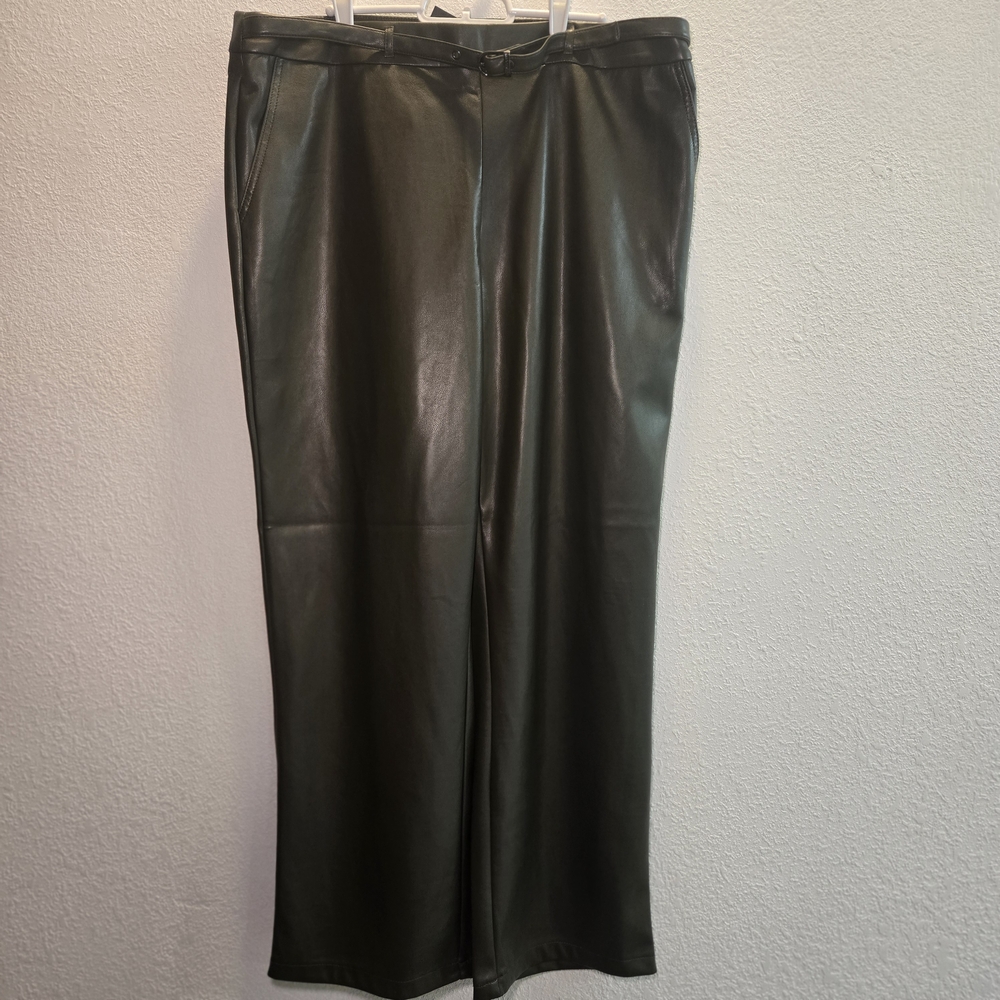 Marc New‎ York Olive Green Wide Leg Faux Leather Pants Xl